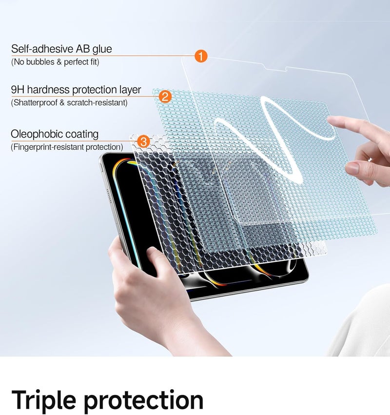 SmartDevil Screen Protector for iPad Pro 11 inch (2025/2024, M5/M4) with Easy Installation Frame, 9H Clear Tempered Glass Film, Anti-Shatter, 2 Pack - Image 5